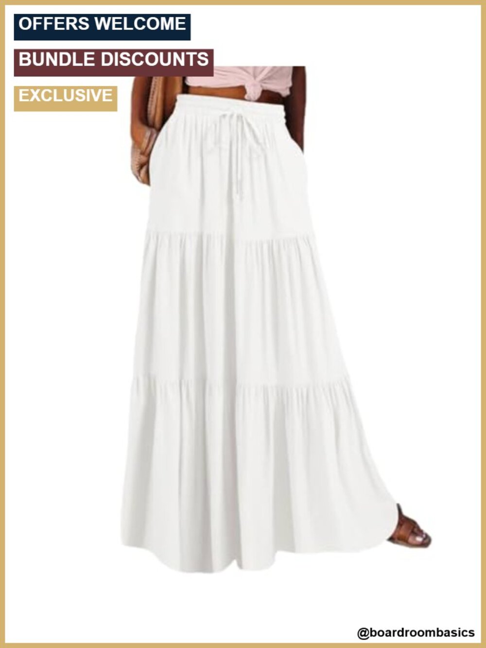 Boho High Waisted Flowy Maxi Skirt with Pockets Ruffle Tiered Casual